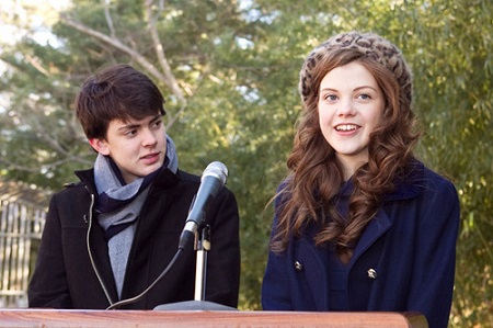 Skandar Keynes and Georgie Henley (R), who star in the upcoming holiday motion picture event The Chronicles of Narnia: The Voyage of the Dawn Treader, answer a few questions during a press conference at the Lion Cub Naming Ceremony at the Smithsonian National Zoological Park on December 9, 2010 in Washington, DC.